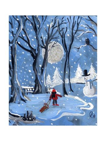 Art Print: Blue Sledding Christmas by sylvia pimental: 24x18in