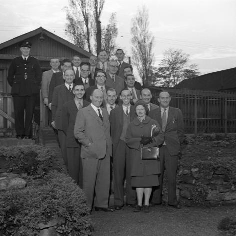 Photographic Print: Doncaster Safety Committee Visits an Explosives Factory, Denaby Main, South Yorkshire, 1959 by Michael Walters: 16x16in