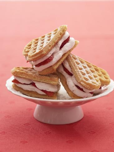 Photographic Print: Heart-Shaped Waffles Filled with Strawberry Cream by Marc O. Finley: 24x18in
