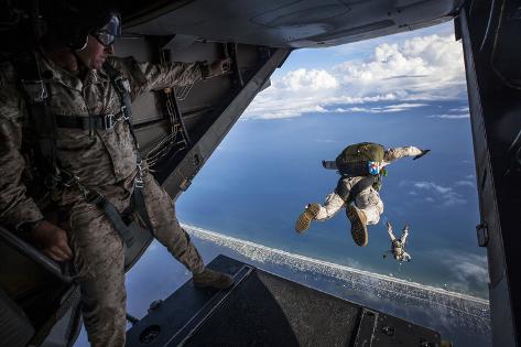 Photographic Print: Force Reconnaissance Marines Conduct a Halo Jump from a Mv-22B Osprey by Stocktrek Images: 24x16in