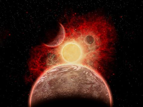 Art Print: A Dying Alien Star System by Stocktrek Images: 24x18in