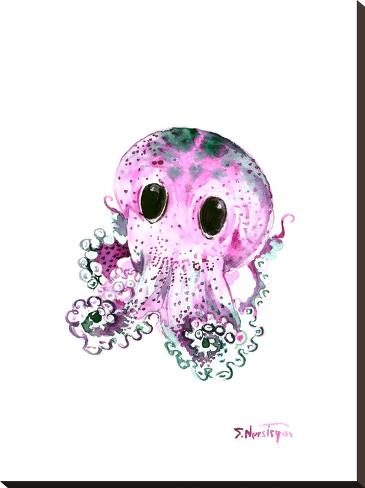 Stretched Canvas Print: Baby Octopus Tuquoise by Suren Nersisyan: 32x24in