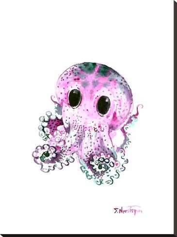 Stretched Canvas Print: Baby Octopus Tuquoise by Suren Nersisyan: 40x30in