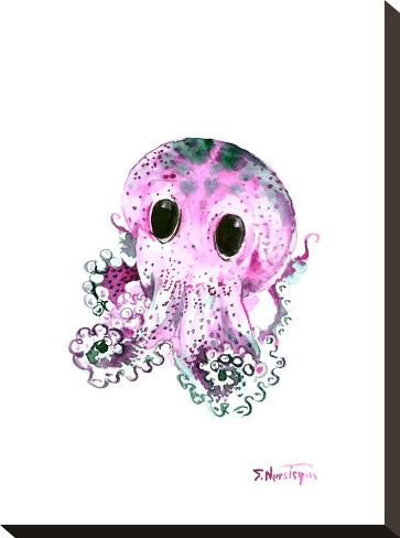 Stretched Canvas Print: Baby Octopus Tuquoise by Suren Nersisyan: 16x12in