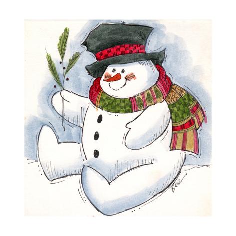 Giclee Print: Snowman with Scarf by Beverly Johnston: 16x16in