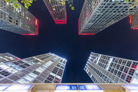 Photographic Print: China, Beijing, Skyscrapers in Central Business District at Night by Paul Souders: 24x16in