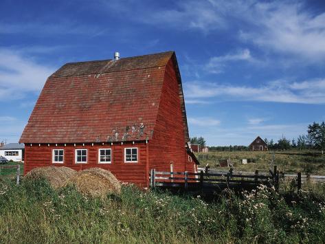 Photographic Print: Canada, Alberta, Red Barn by Mike Grandmaison: 24x18in