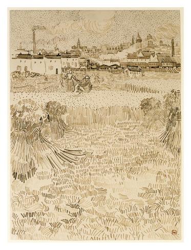 Art Print: Arles: View from the Wheatfields by Vincent van Gogh: 34x26in