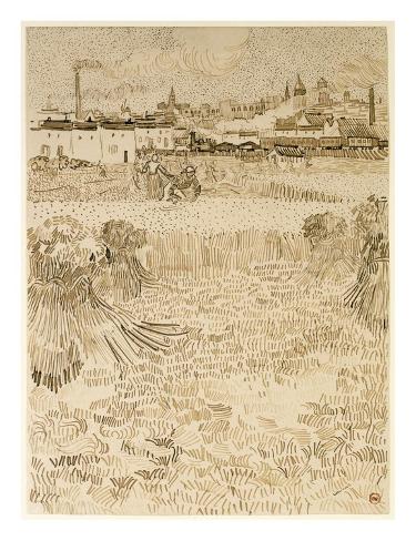 Art Print: Arles: View from the Wheatfields by Vincent van Gogh: 26x20in