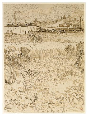 Art Print: Arles: View from the Wheatfields by Vincent van Gogh: 50x38in