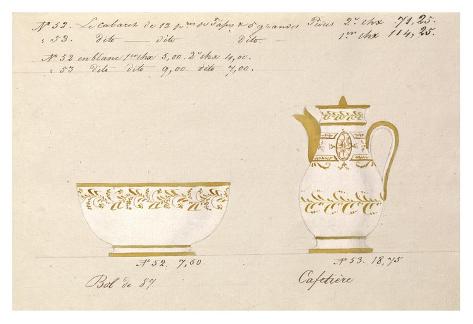 Art Print: Bol et cafetière, ca. 1800-1820 by Honore: 26x38in