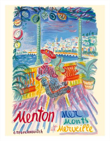 Giclee Print: Menton, France - Mer Monts et Merveille (Mountains and Sea Wonder) by Constantin Terechkovitch: 14x11in