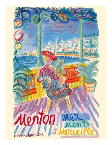 Giclee Print: Menton, France - Mer Monts et Merveille (Mountains and Sea Wonder) by Constantin Terechkovitch: 26x20in