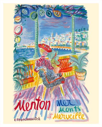 Giclee Print: Menton, France - Mer Monts et Merveille (Mountains and Sea Wonder) by Constantin Terechkovitch: 20x16in