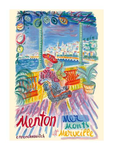 Premium Giclee Print: Menton, France - Mer Monts et Merveille (Mountains and Sea Wonder) by Constantin Terechkovitch: 24x18in