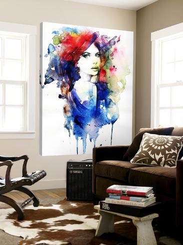 Loft Art: Woman Face, Hand Painted Fashion Illustration by Anna Ismagilova: 72x54in