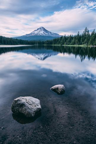 Photographic Print: Trillium Clouds in Reflection, Summer Mount Hood Wilderness Oregon by Vincent James: 24x16in