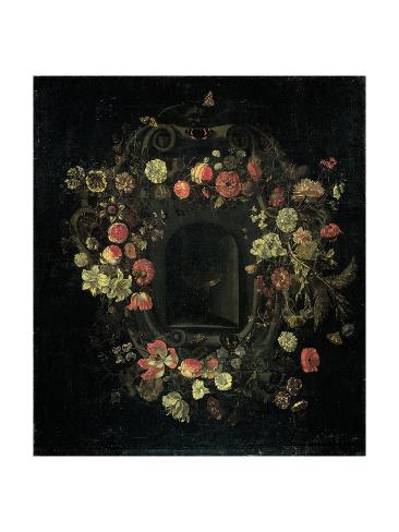 Art Print: Wreath of Flowers Encircling a Niche by Karel Batist: 24x18in
