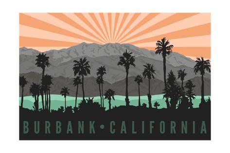 Art Print: Burbank, California - Palm Trees and Mountains by Lantern Press: 24x16in
