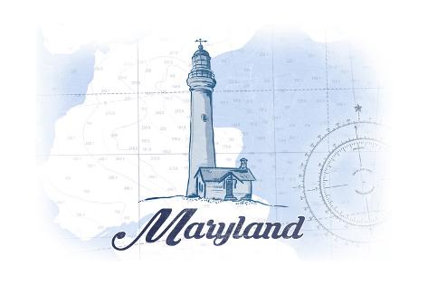 Art Print: Maryland - Lighthouse - Blue - Coastal Icon by Lantern Press: 24x16in