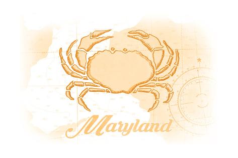 Art Print: Maryland - Crab - Yellow - Coastal Icon by Lantern Press: 24x16in