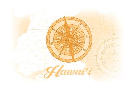 Art Print: Hawaii - Compass - Yellow - Coastal Icon by Lantern Press: 24x16in