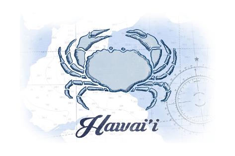 Art Print: Hawaii - Crab - Blue - Coastal Icon by Lantern Press: 24x16in