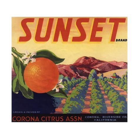 Art Print: Sunset Brand - Corona, California - Citrus Crate Label by Lantern Press: 12x12in