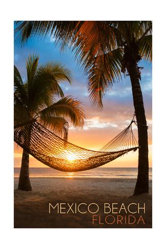 Art Print: Mexico Beach, Florida - Hammock and Sunset by Lantern Press: 24x16in