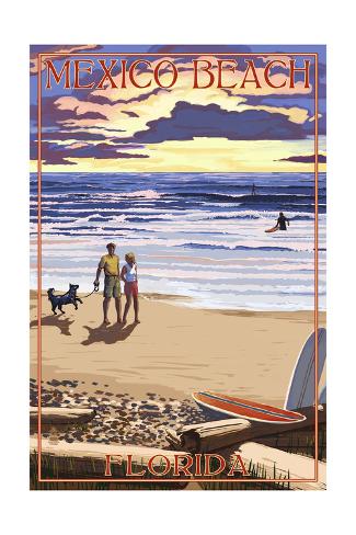 Art Print: Mexico Beach, Florida - Beach Scene and Surfers by Lantern Press: 24x16in