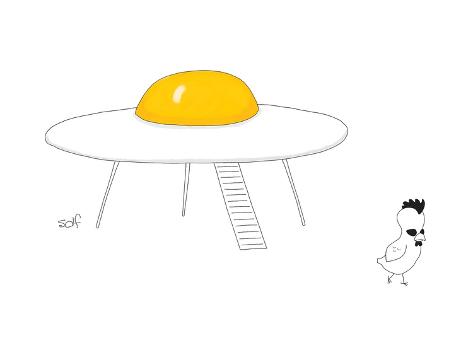 Premium Giclee Print: A bird leaves an egg spaceship. - New Yorker Cartoon by Seth Fleishman: 12x9in