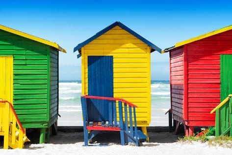 Photographic Print: Awesome South Africa Collection - Colorful Beach Huts - Green & Yellow & Red by Philippe Hugonnard: 18x12in