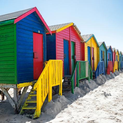 Photographic Print: Awesome South Africa Collection Square - Colorful Beach Huts at Muizenberg - Cape Town by Philippe Hugonnard: 16x16in