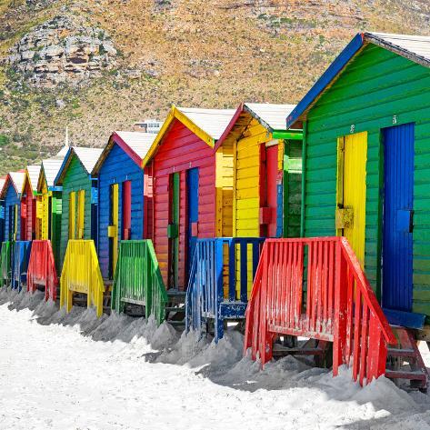 Photographic Print: Awesome South Africa Collection Square - Colorful Beach Huts on Muizenberg - Cape Town II by Philippe Hugonnard: 16x16in