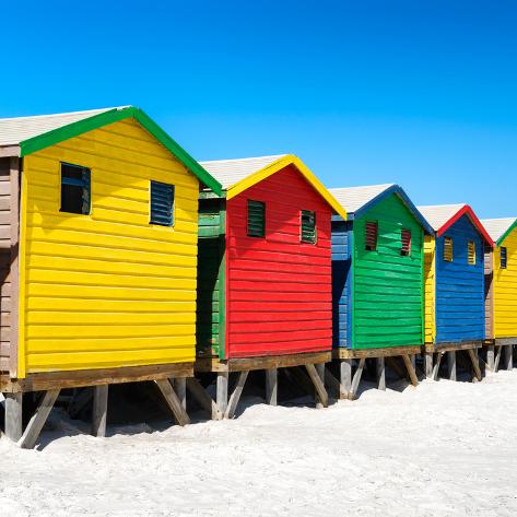 Photographic Print: Awesome South Africa Collection Square - Colorful Beach Huts on Muizenberg - Cape Town by Philippe Hugonnard: 16x16in