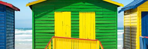 Photographic Print: Awesome South Africa Collection Panoramic - Colorful Beach Huts - Green & Yellow by Philippe Hugonnard: 36x12in