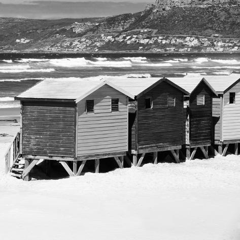 Photographic Print: Awesome South Africa Collection Square - Colorful Beach Huts - Cape Town II B & W by Philippe Hugonnard: 16x16in