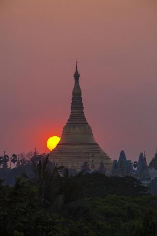 Photographic Print: Myanmar, Yangon. Shwedagon Temple at Sunset by Jaynes Gallery: 24x16in