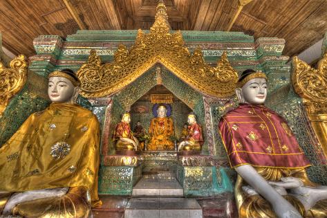 Photographic Print: Myanmar, Yangon. Buddha Statues in Shwedagon Temple by Jaynes Gallery: 24x16in