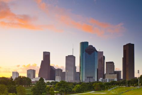 Photographic Print: Houston Skyline at Dawn from Eleanor Tinsley Park, Texas, United States of America, North America by Kav Dadfar: 24x16in