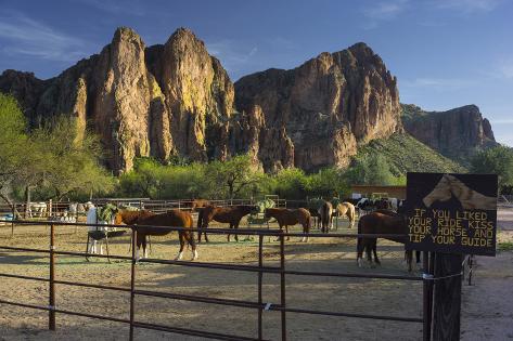 Photographic Print: Riding Stable, Horse Ranch, the Bulldogs, Goldfield Mountains, Lower Salt River, Arizona, Usa by Rainer Mirau: 24x16in