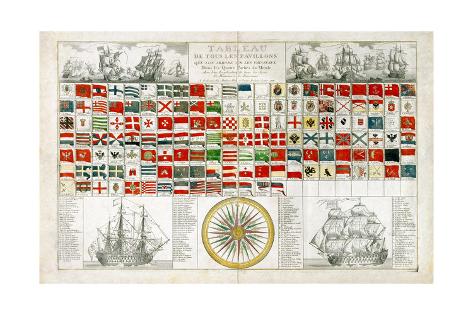 Giclee Print: Tableau De Tous Pavillions or Flagsheet 1793 by M. Abert and G. Frederi: 24x16in