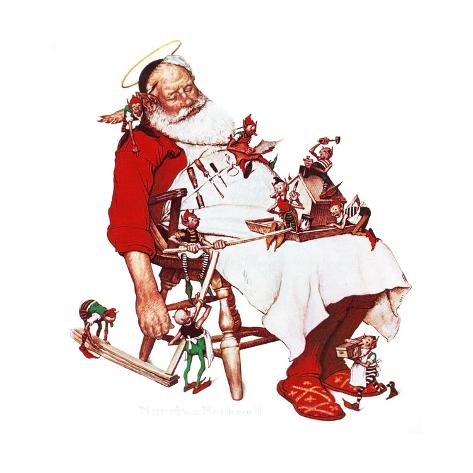 Giclee Print: Santa and Helpers by Norman Rockwell: 16x16in