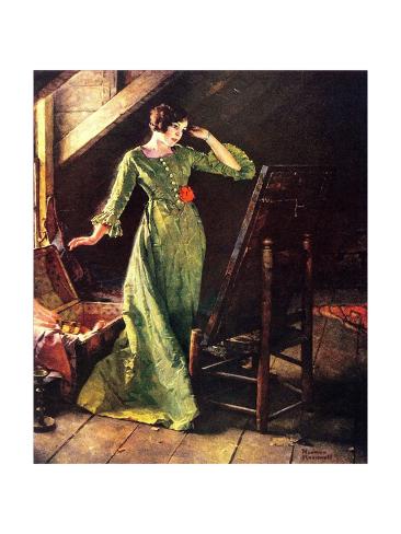 Giclee Print: Treasures (or Lady in Green Dress; Attic Scene) by Norman Rockwell: 12x9in