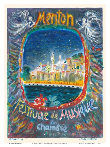 Art Print: Menton, France - Chamber Music Festival (Festival de Musique de Chambre) by Constantin Terechkovitch: 12x9in
