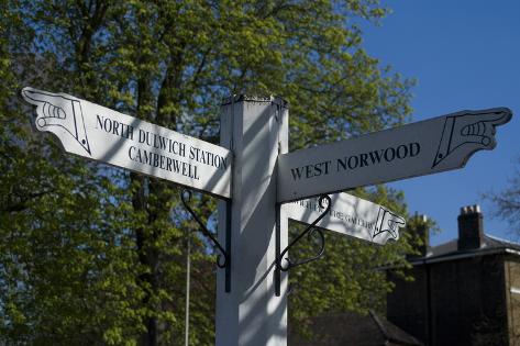 Photo: Signpost Showing the Way to North Dulwich Station Camberwell and West Norwood England by Natalie Tepper: 24x16in