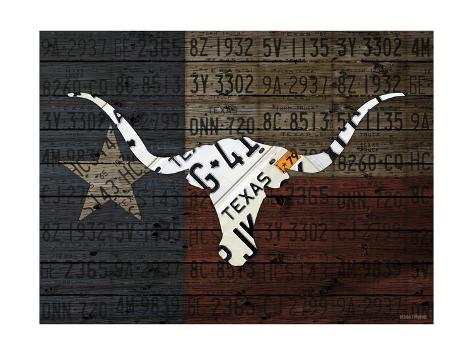 Giclee Print: Longhorn Art with Flag by Design Turnpike: 16x12in
