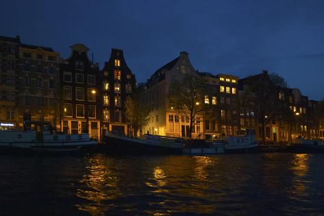 Photographic Print: View from Amsterdam Canal at Night by Anna Miller: 18x12in