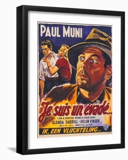 I Am a Fugitive From a Chain Gang, Belgian Movie Poster, 1932-null-Framed Art Print