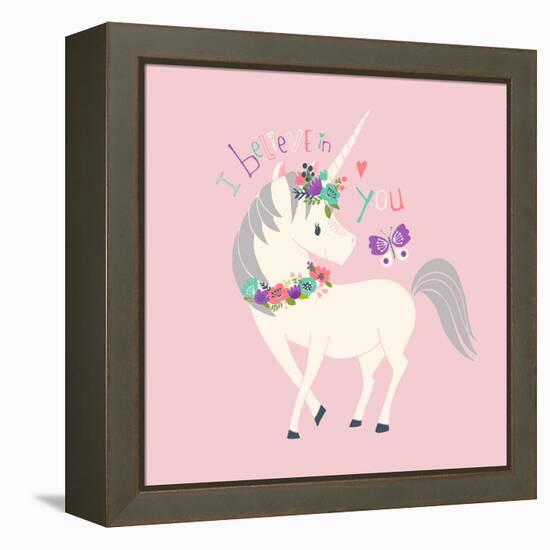 I Believe in You Unicorn-Heather Rosas-Framed Stretched Canvas